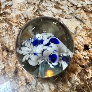 Art glass paperweight. Blue & white